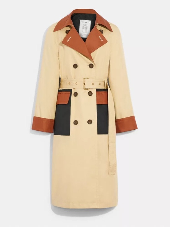 Coach Jackets & Blazers - Coach Colorblock Trench Coat in Beige, Rust and Black